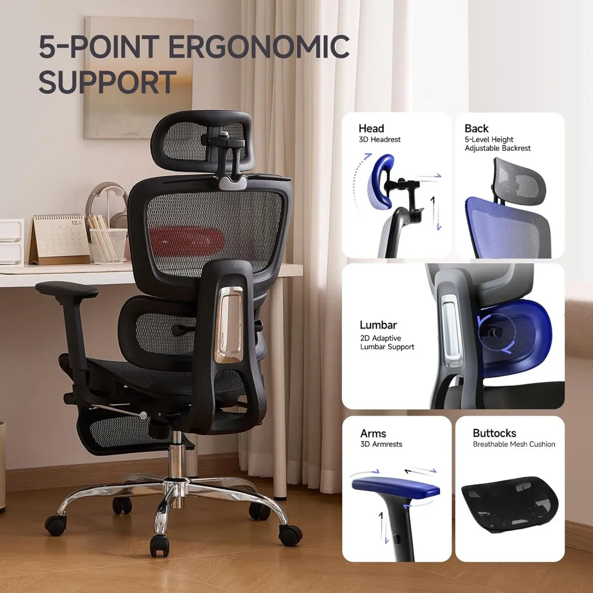 Ergonomic Office Chair with Footrest 5-Level - Image 4