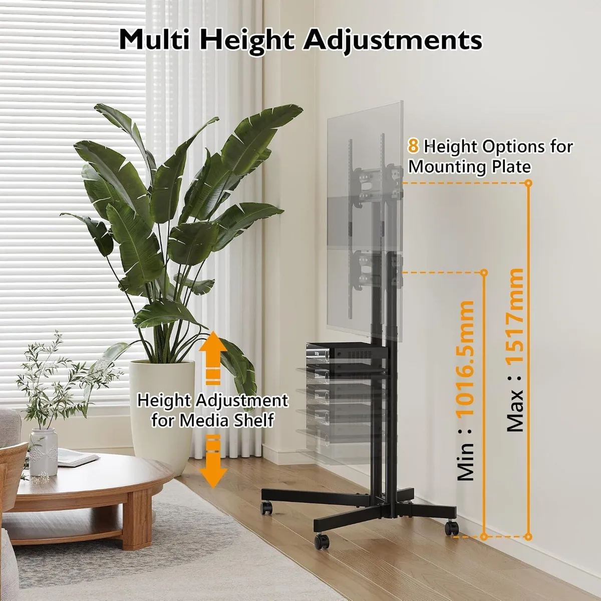 Mobile TV Stand on Wheels Tilt Height Adjustable - Image 3