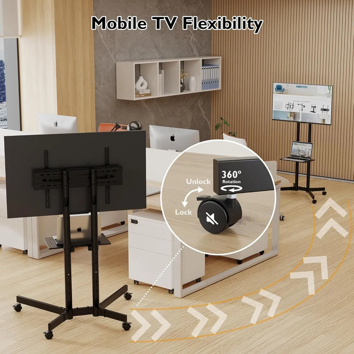 Mobile TV Stand on Wheels Tilt Height Adjustable - Image 4