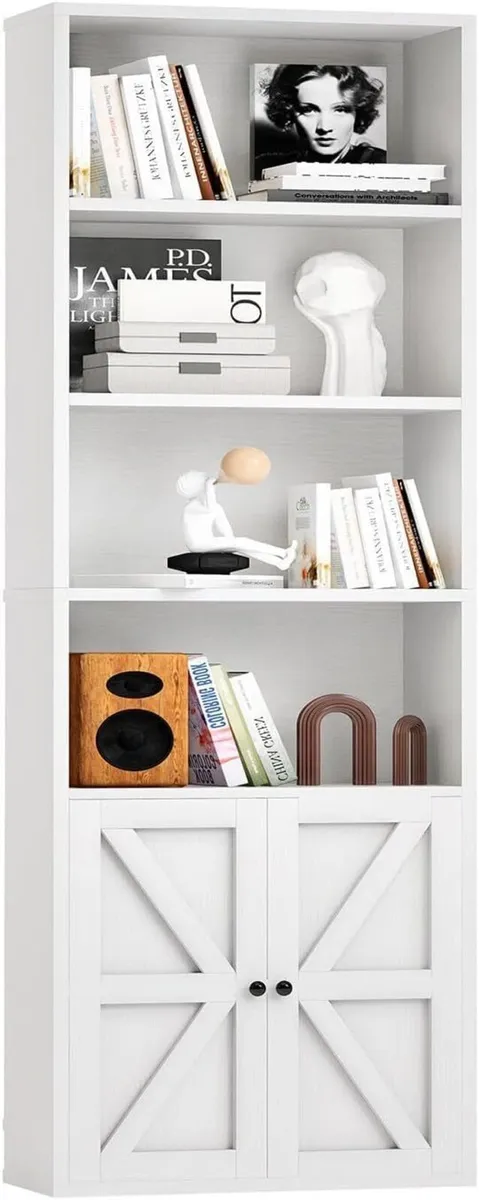 Tall Bookshelf 6 Tier Bookcase with Cabinet Doors - Image 1
