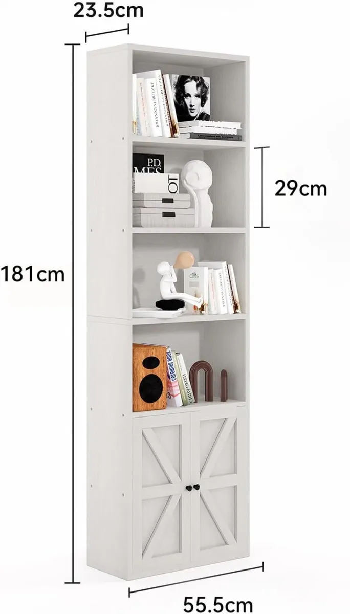 Tall Bookshelf 6 Tier Bookcase with Cabinet Doors - Image 3