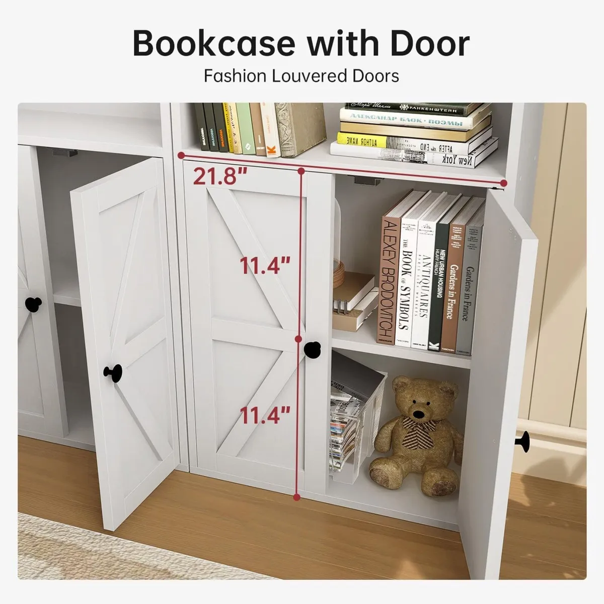 Tall Bookshelf 6 Tier Bookcase with Cabinet Doors - Image 4