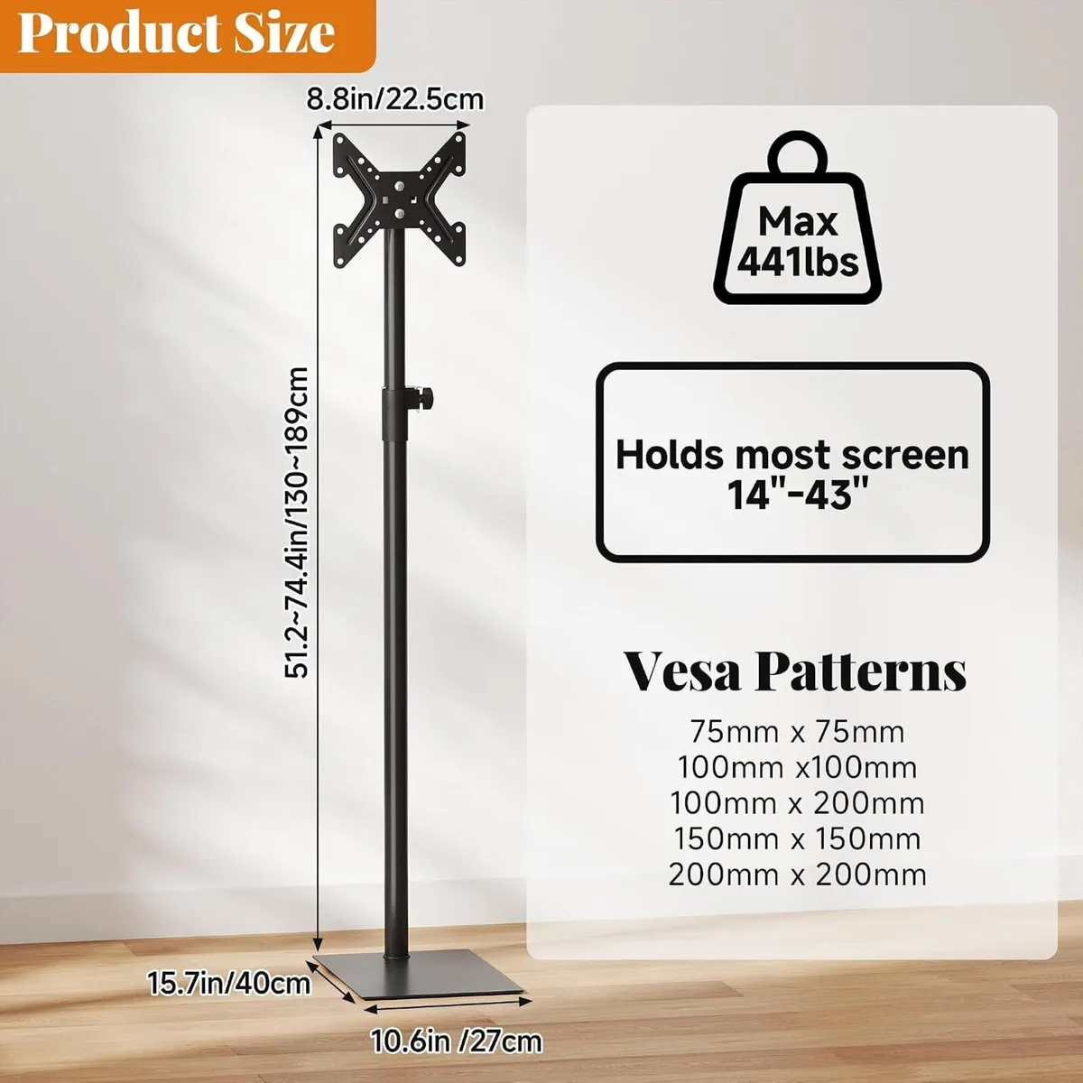 Floor TV Stand Swivel Universal Tall Adjustable - Image 2