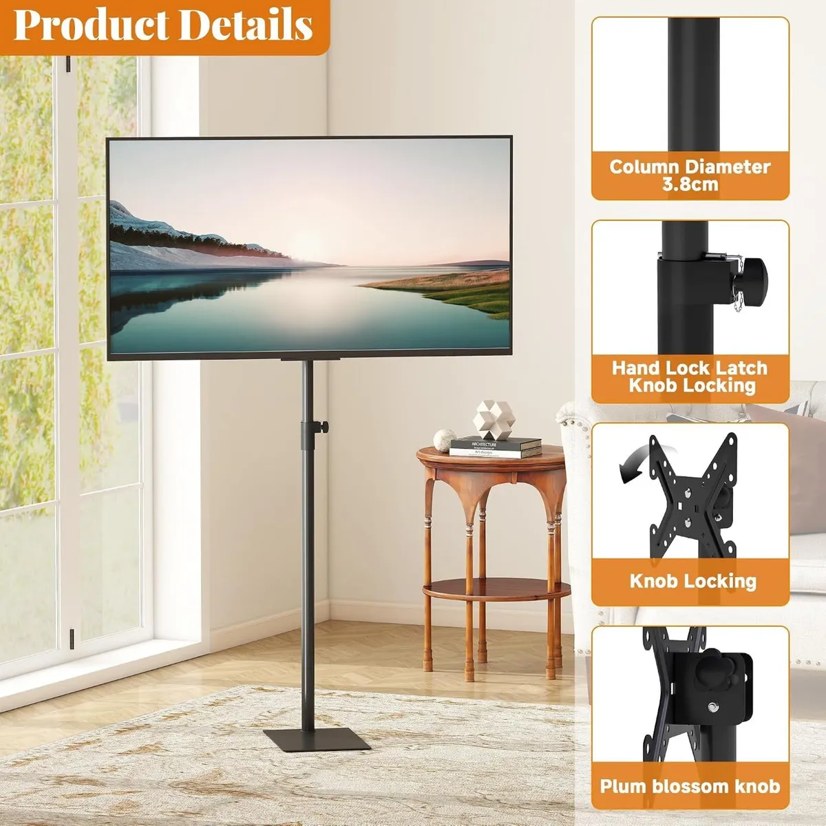 Floor TV Stand Swivel Universal Tall Adjustable - Image 3