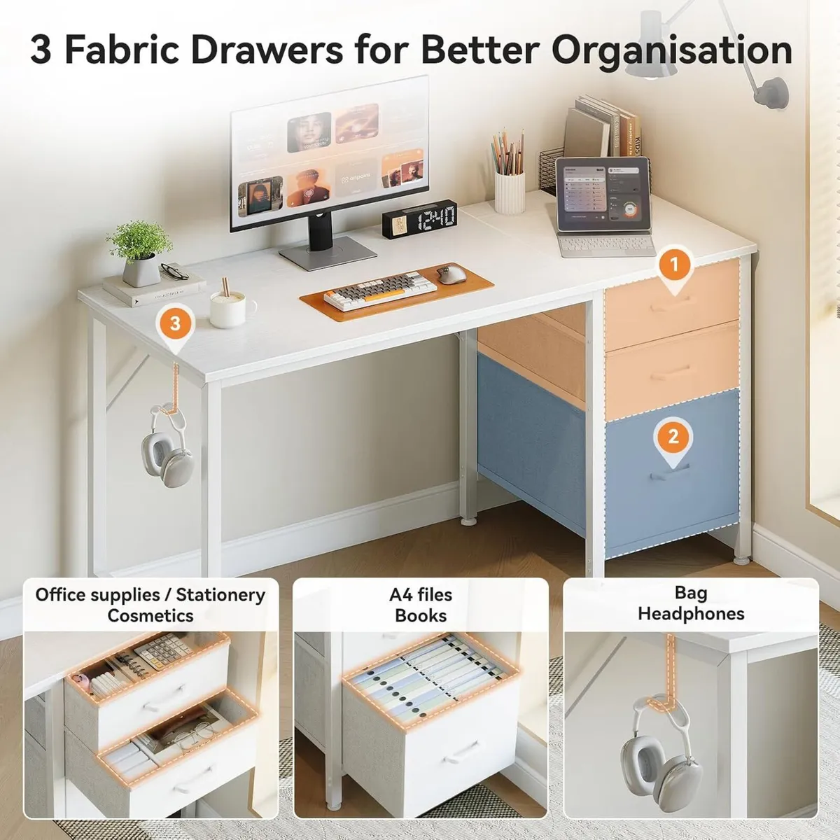 Computer Desk with Drawers Office Storage - Image 4
