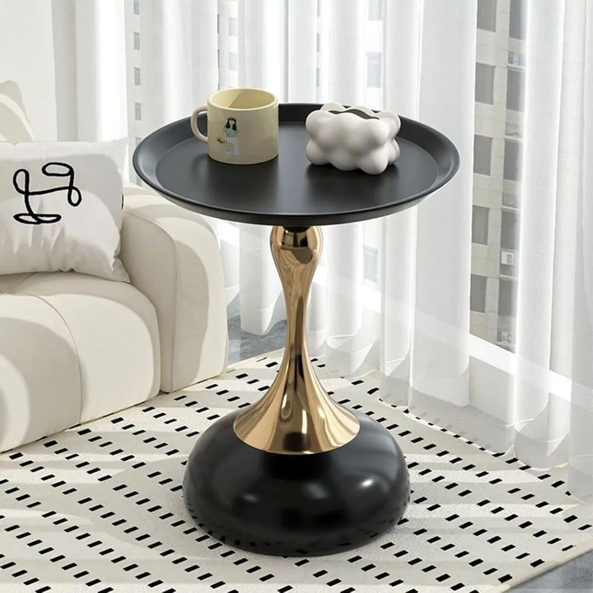 Modern Round Side Table with Pedestal Base Metal - Image 3