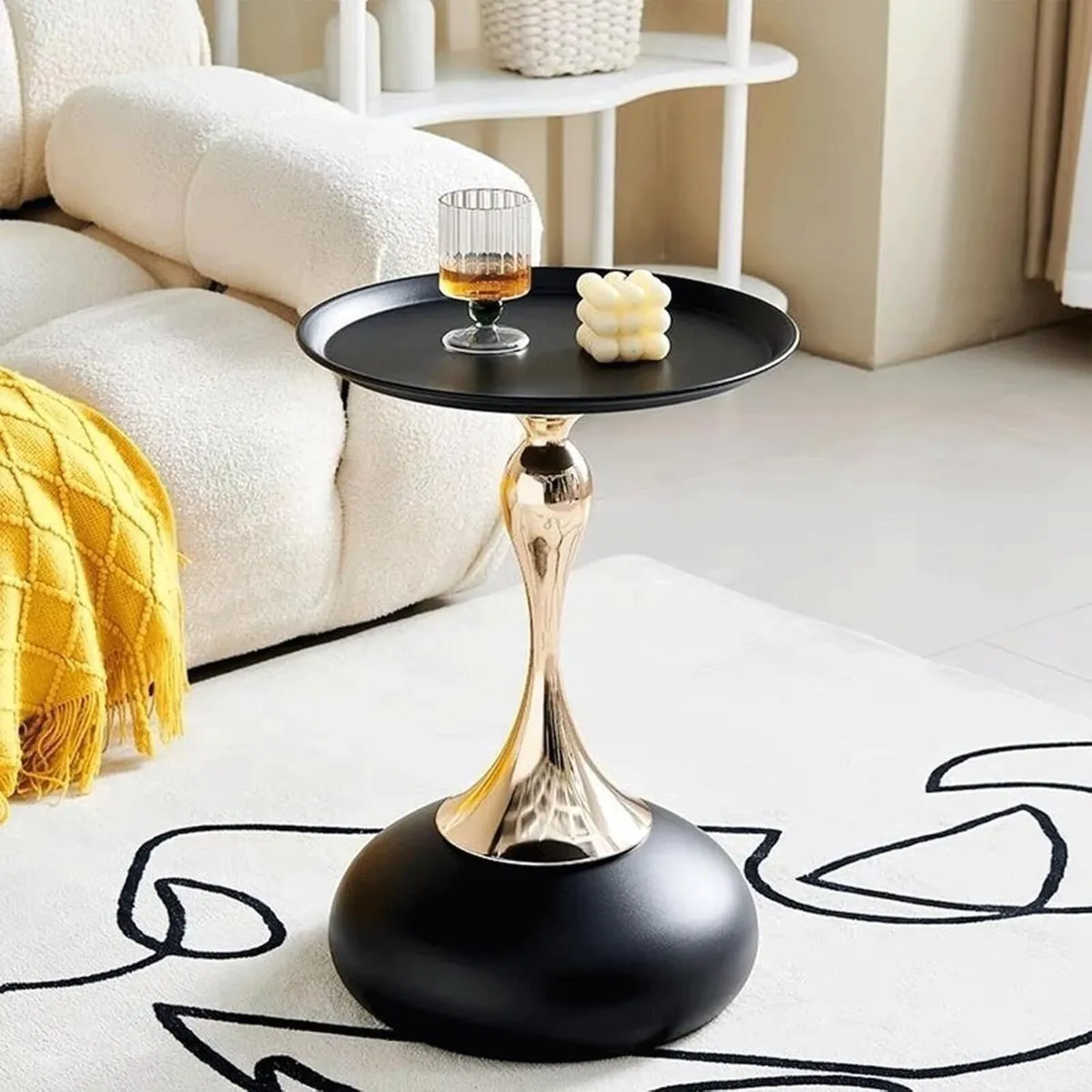 Modern Round Side Table with Pedestal Base Metal - Image 4