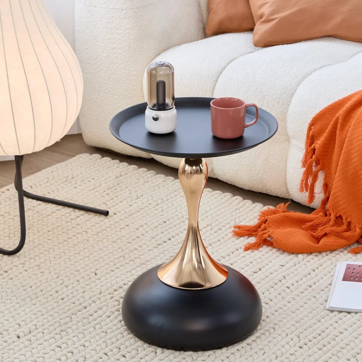 Modern Round Side Table with Pedestal Base Metal - Image 1