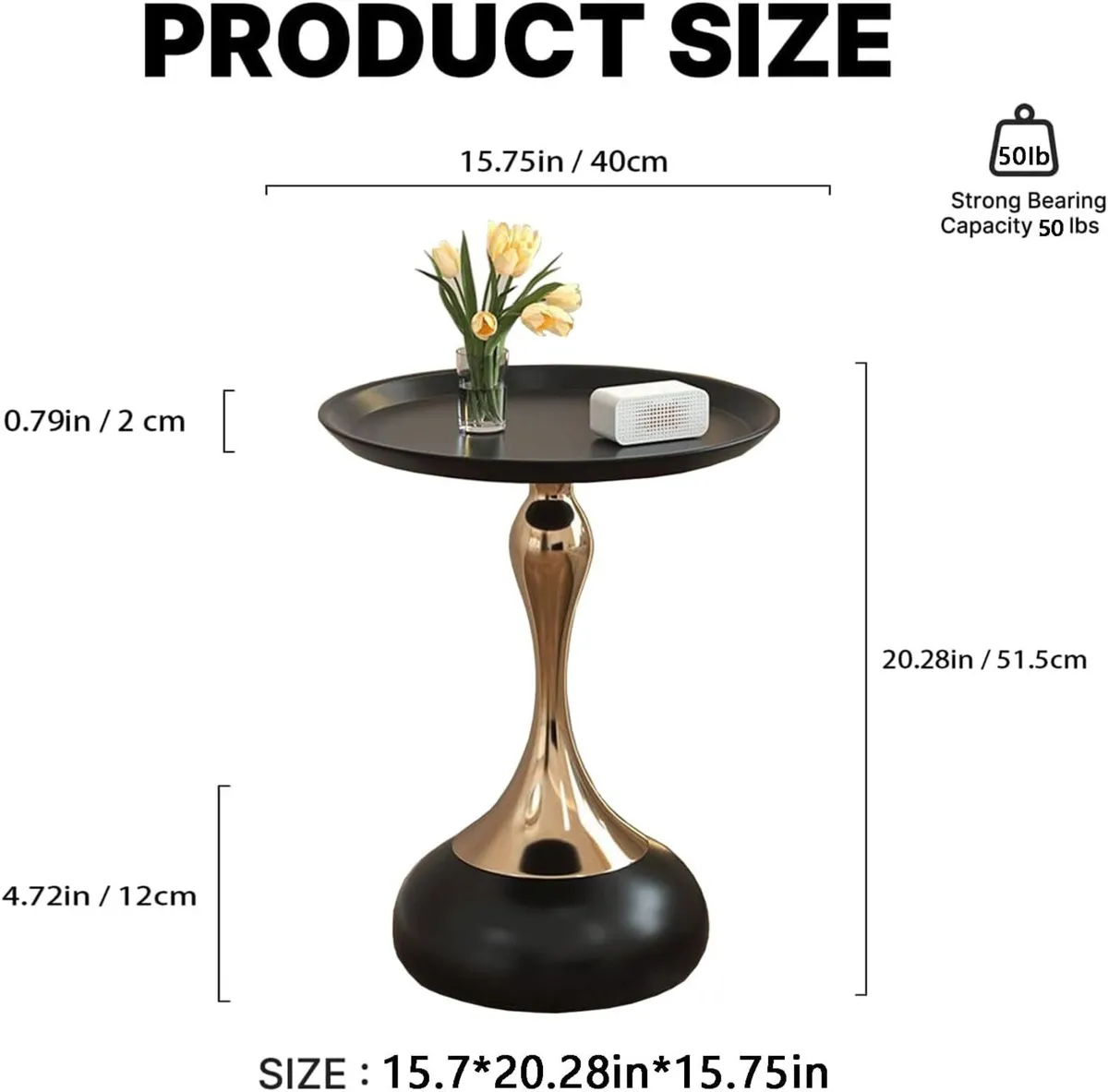 Modern Round Side Table with Pedestal Base Metal - Image 2