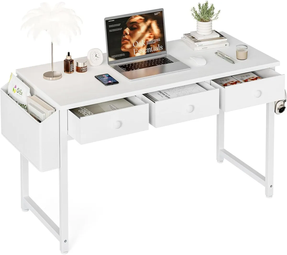 Small Computer Desk with 3 Fabric Drawers 100 - Image 1