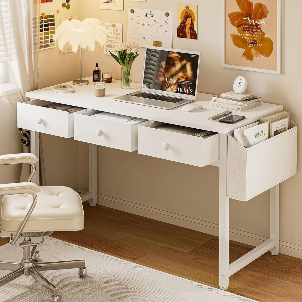 Small Computer Desk with 3 Fabric Drawers 100 - Image 2