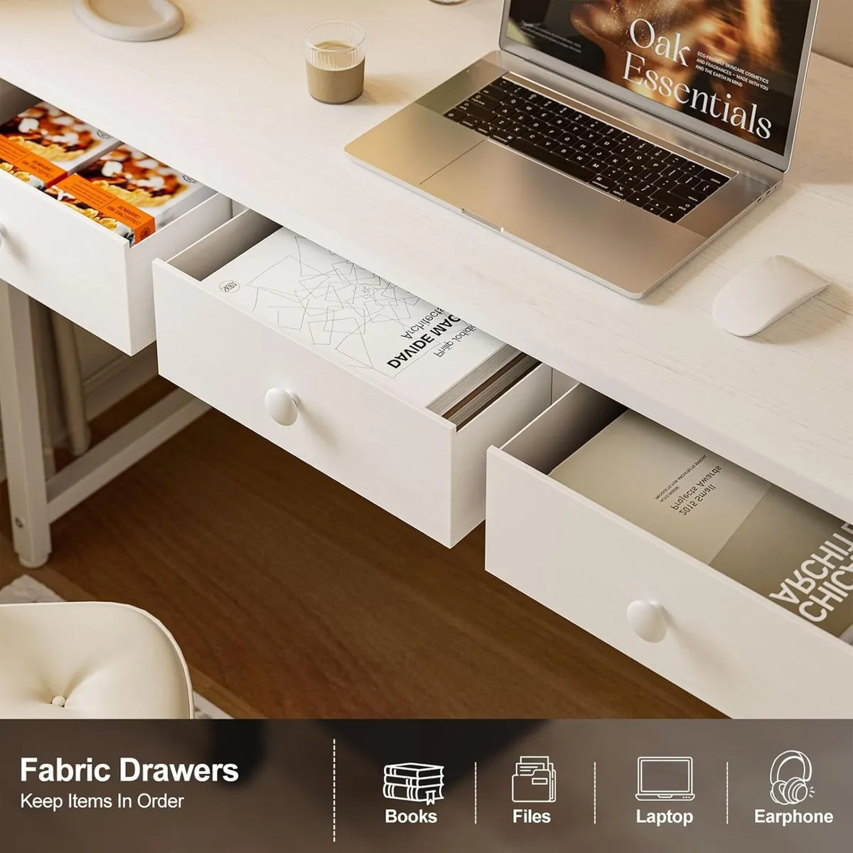 Small Computer Desk with 3 Fabric Drawers 100 - Image 4