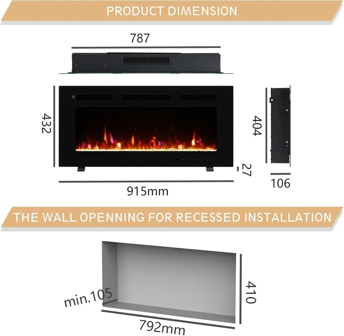 36" Wall Mounted Electric Fireplace Winslow - Image 4