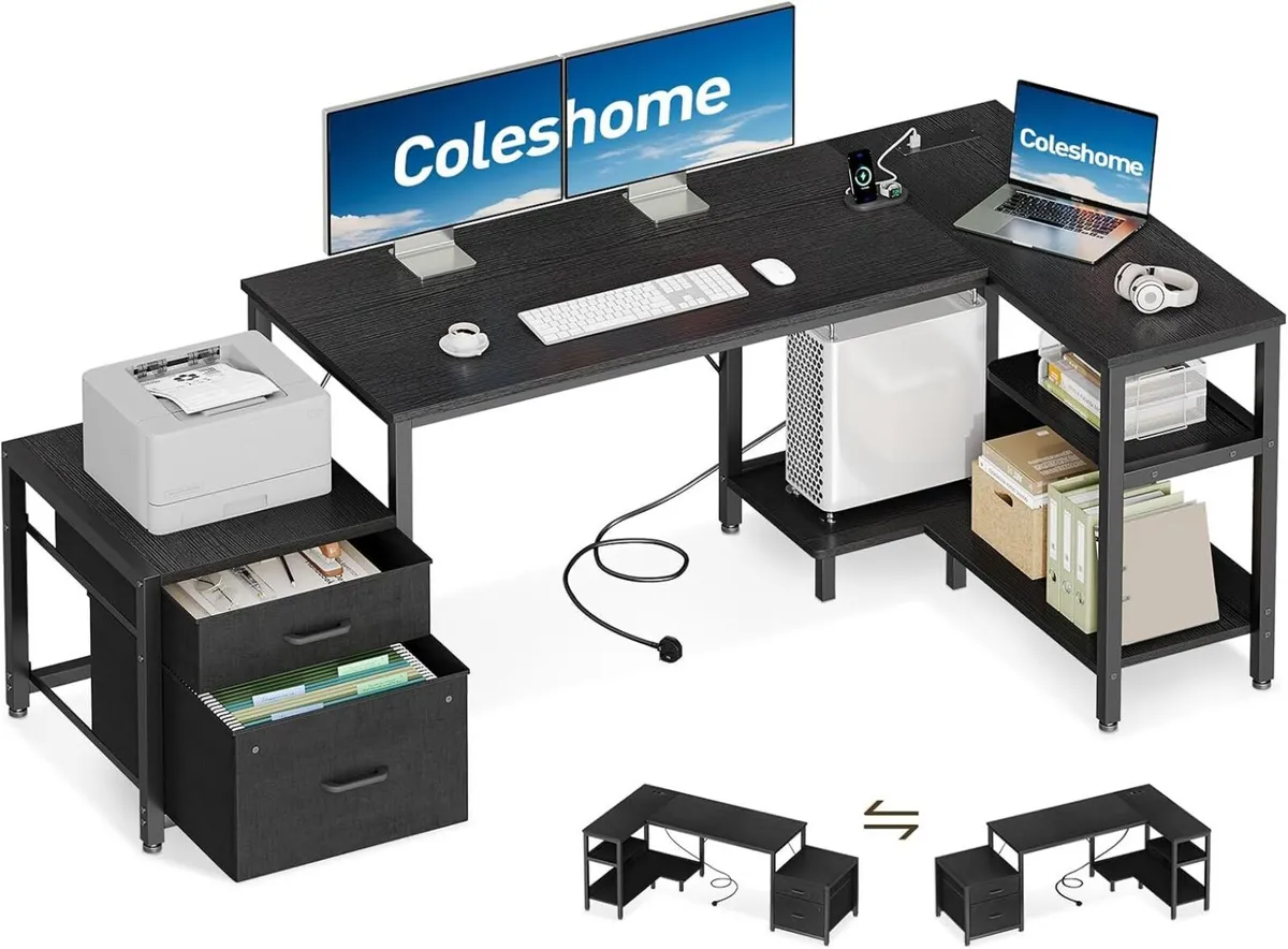 Corner Desk with Drawers 160x80CM L Shaped - Image 1