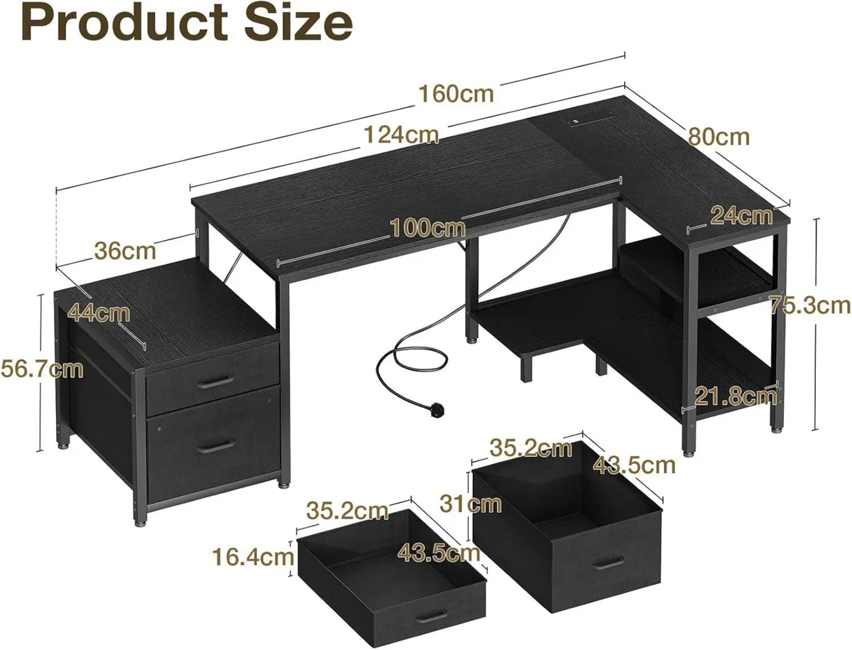 Corner Desk with Drawers 160x80CM L Shaped - Image 3