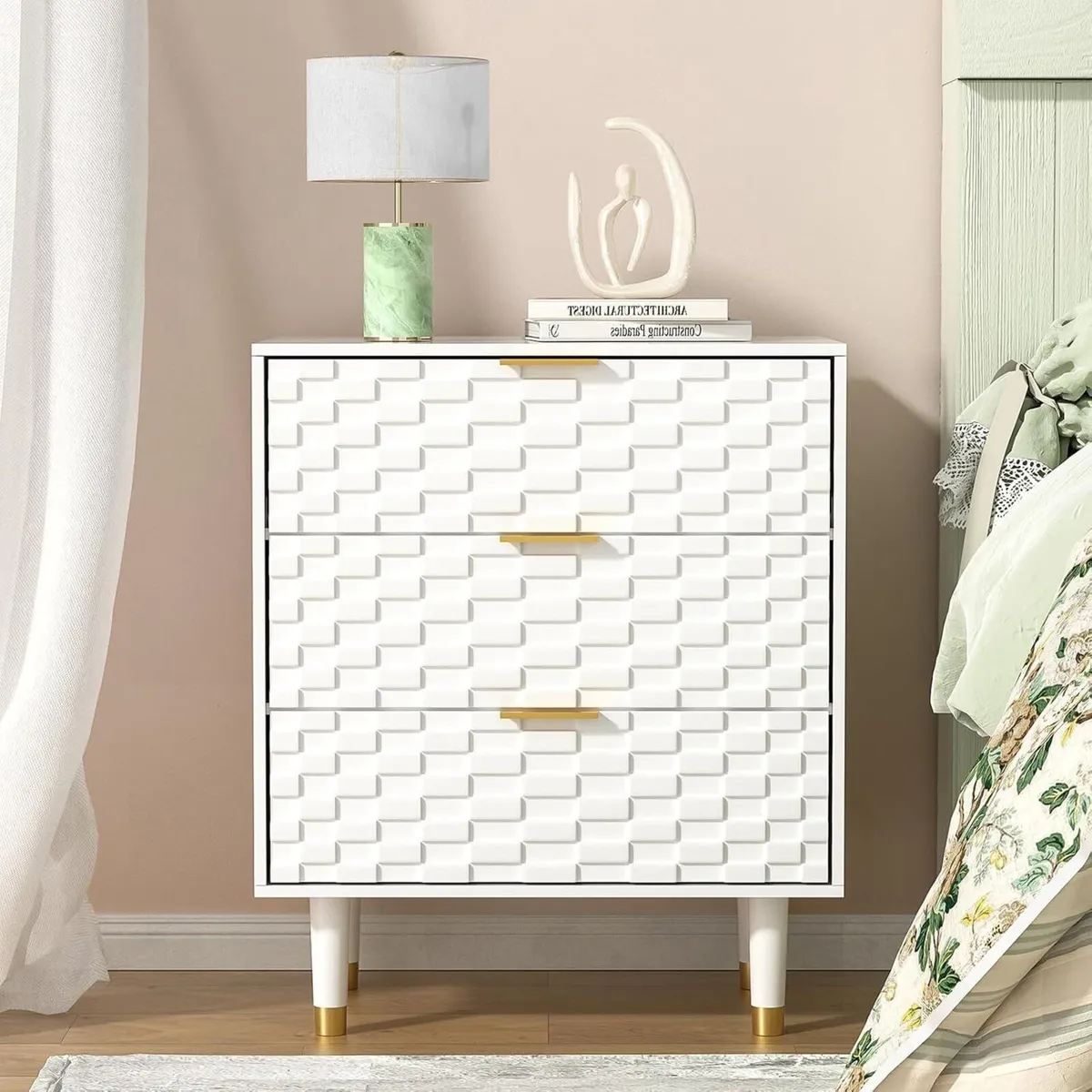Bedside Table with 3 Drawers Bed Side - Image 1
