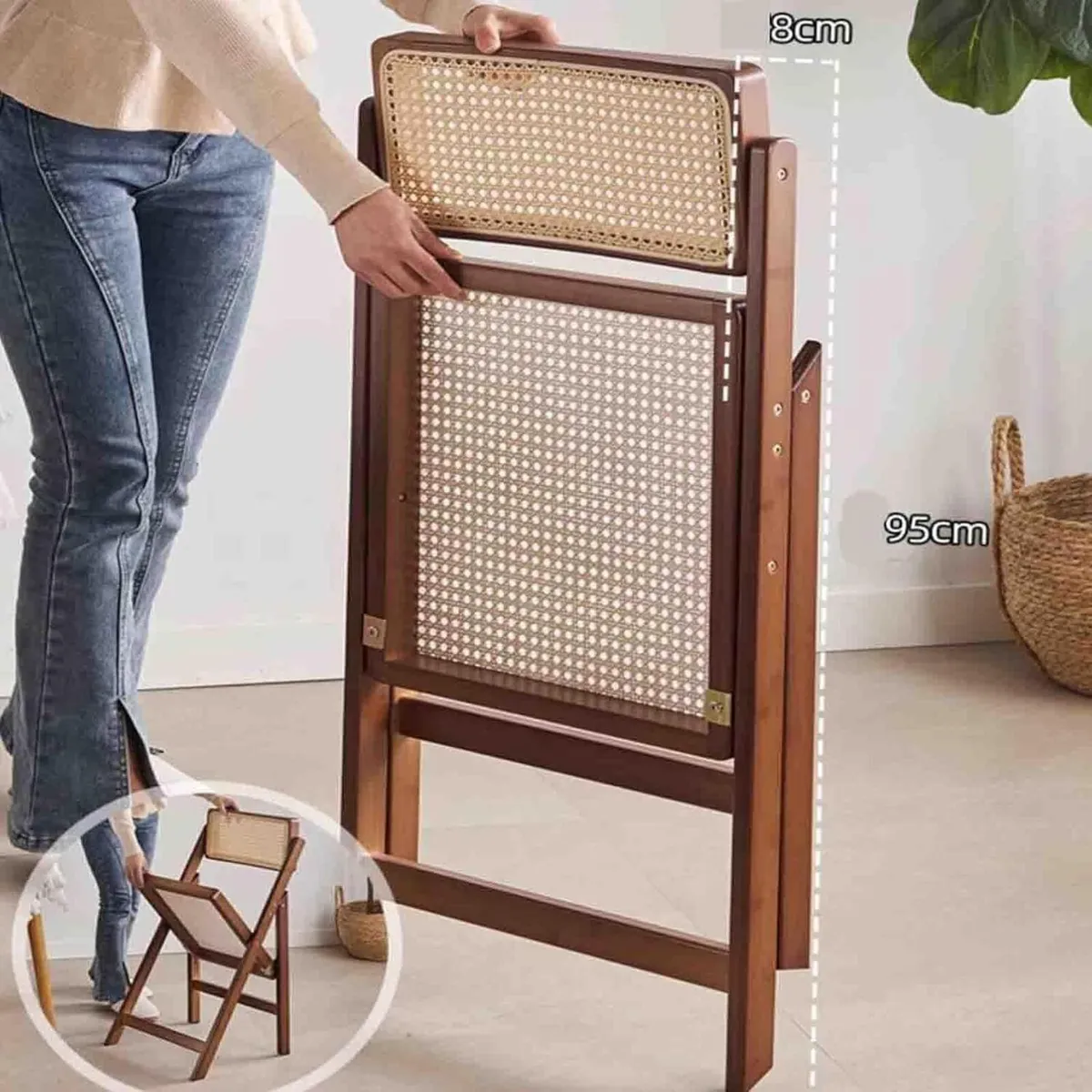 Rattan Folding Chair Backrest Minimalist Homestay - Image 4