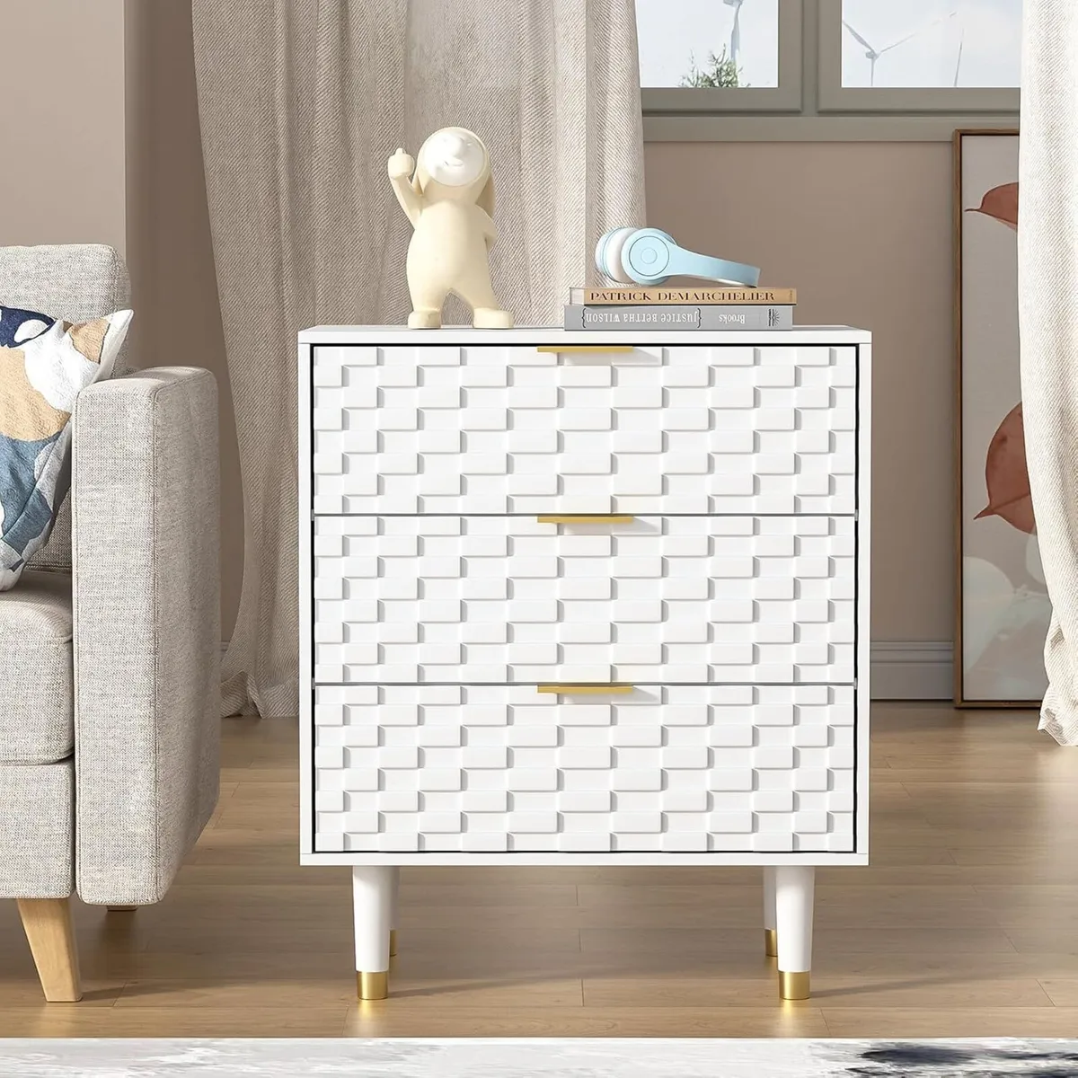 Bedside Table with 3 Drawers Bed Side - Image 4