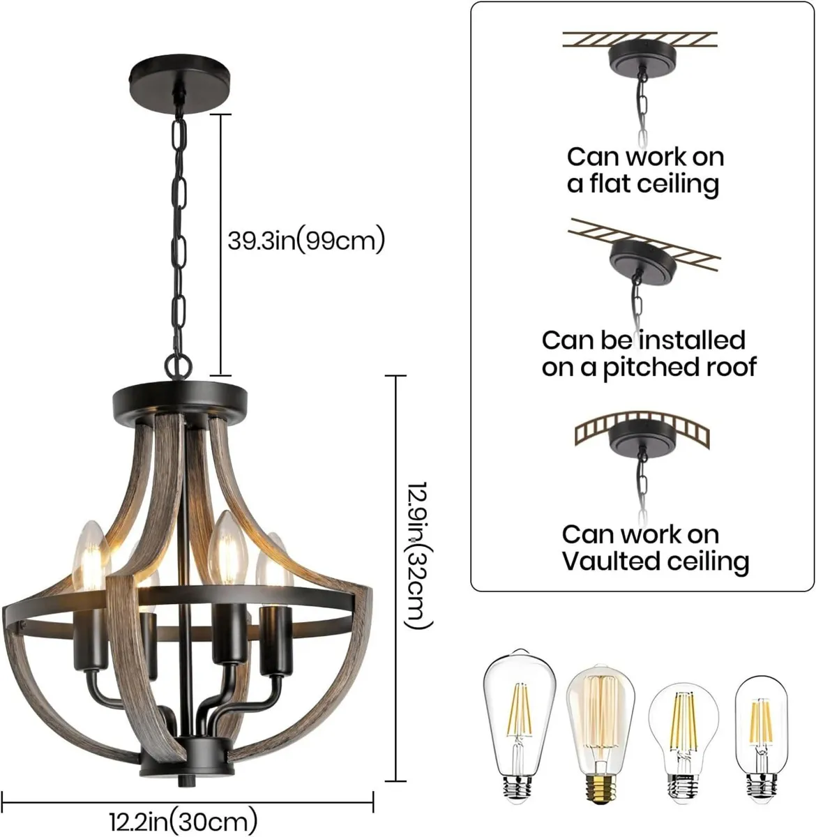Chandelier Ceiling Light 4-Light Vintage Pendant - Image 4