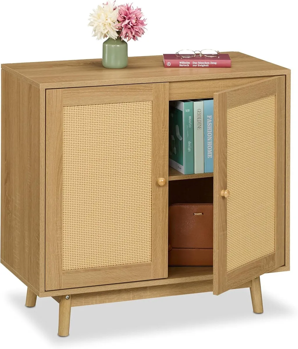 Sideboard 2 Compartments Rattan Wood Look - Image 1