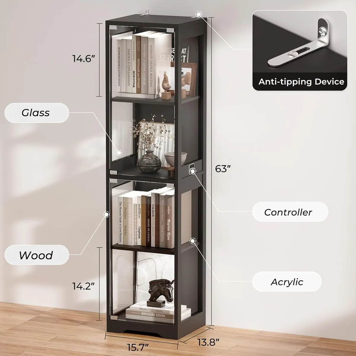 Display Cabinets with Glass Doors 3 Colour LED - Image 2
