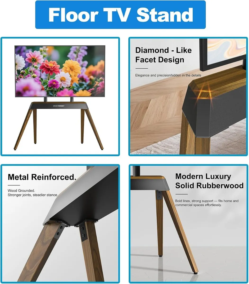 Floor TV Stand Modern Wood Iron Furniture Holds - Image 2