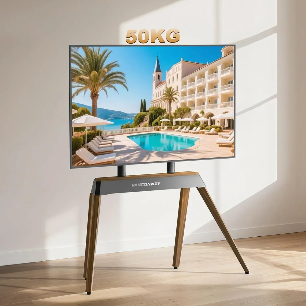 Floor TV Stand Modern Wood Iron Furniture Holds - Image 4