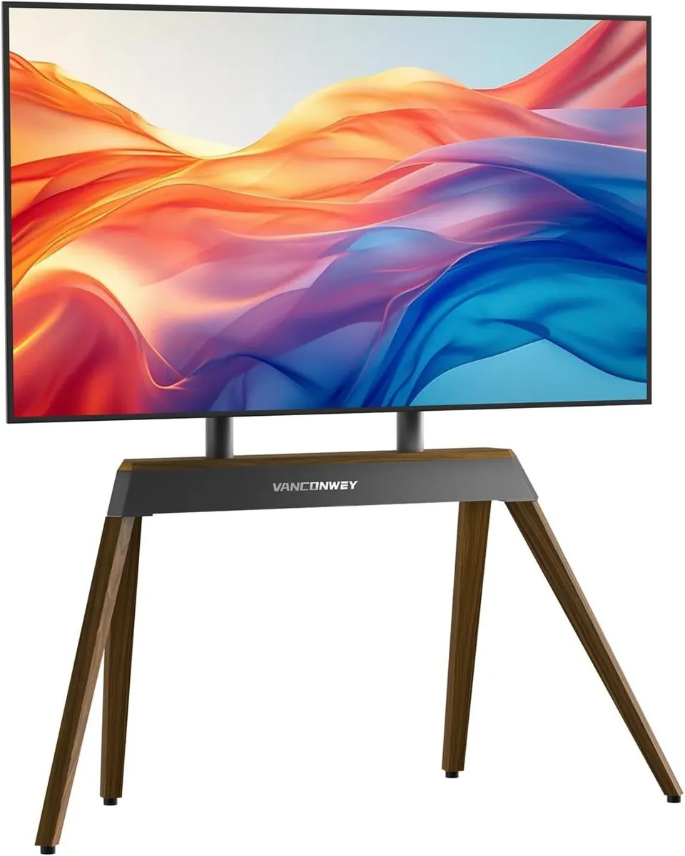 Floor TV Stand Modern Wood Iron Furniture Holds - Image 1