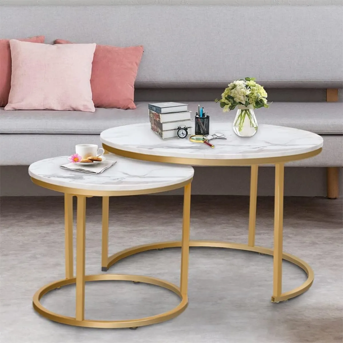 Round Nesting Coffee Table for Living Room Marble - Image 1