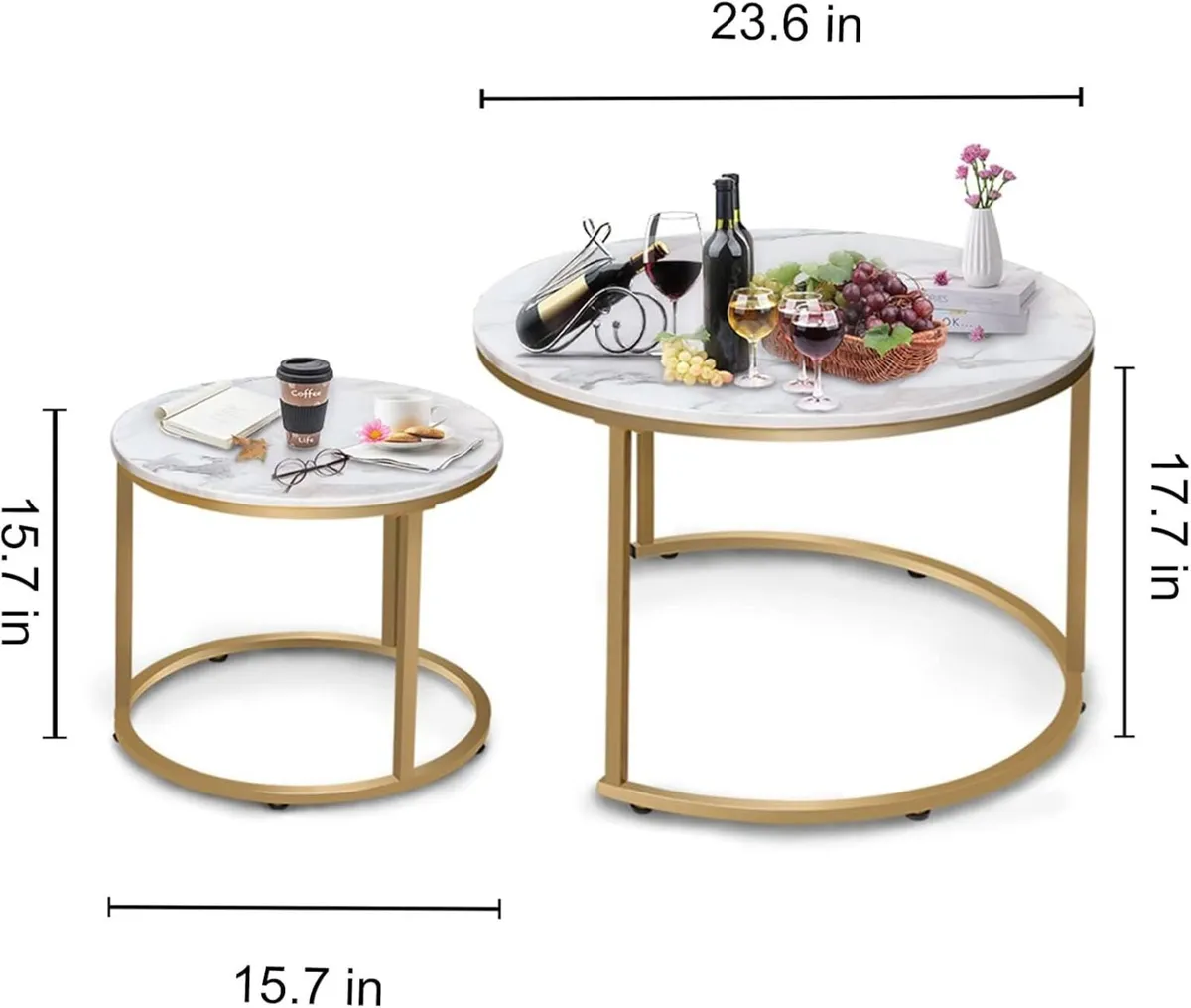 Round Nesting Coffee Table for Living Room Marble - Image 2
