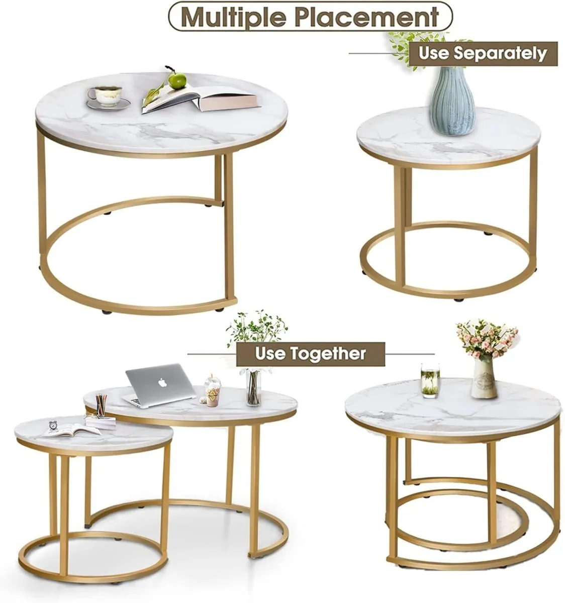 Round Nesting Coffee Table for Living Room Marble - Image 3