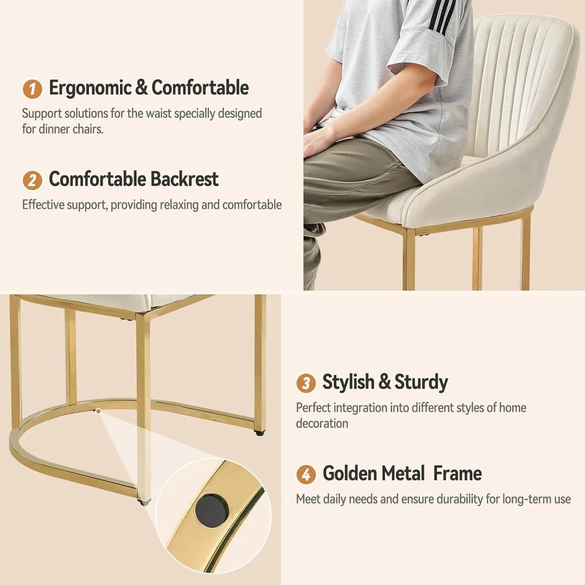 Dining Chairs Luxury Comfy Velvet Kitchen Room - Image 4