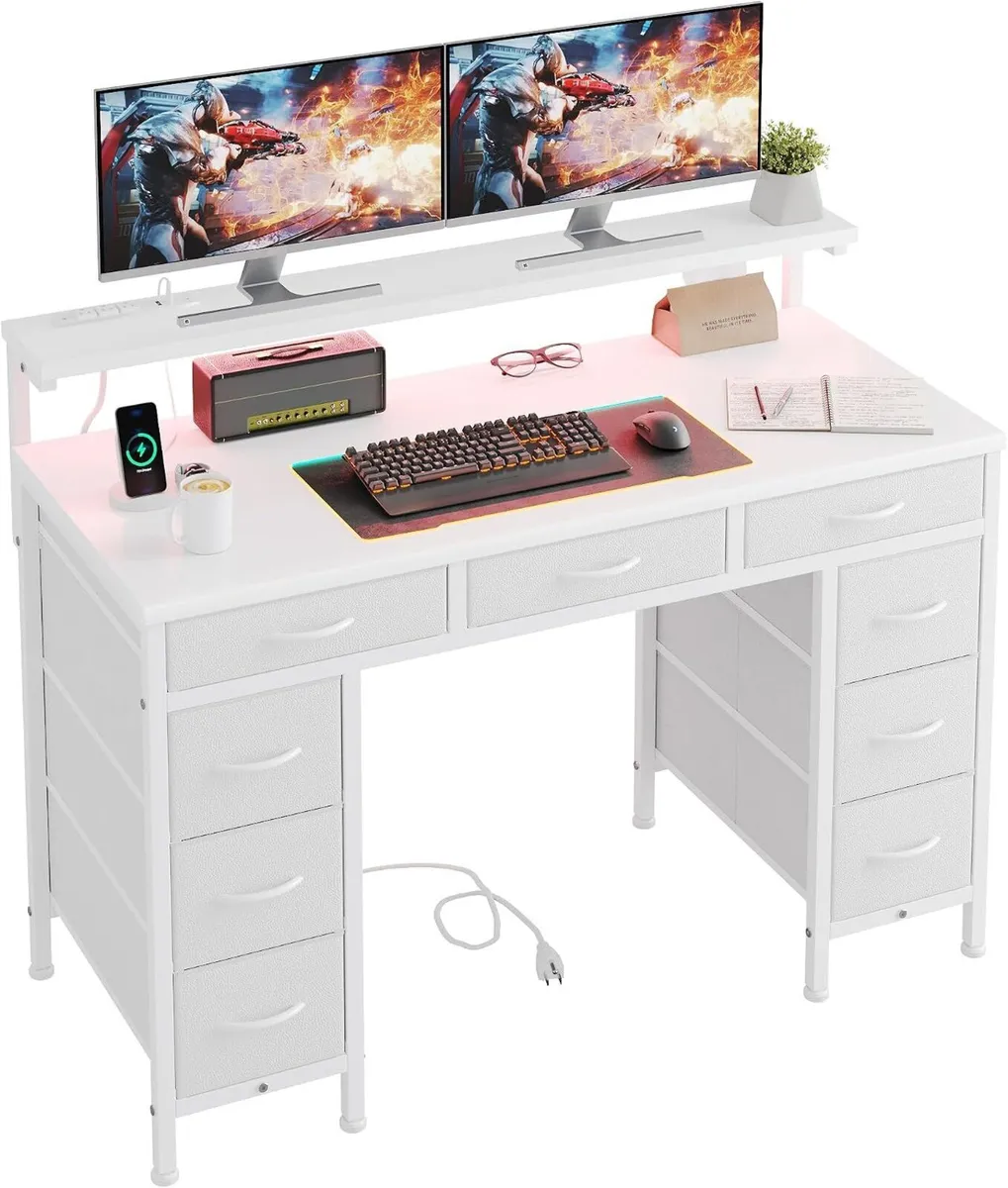 Computer Desk with 9 Drawers LED Light 120 - Image 1