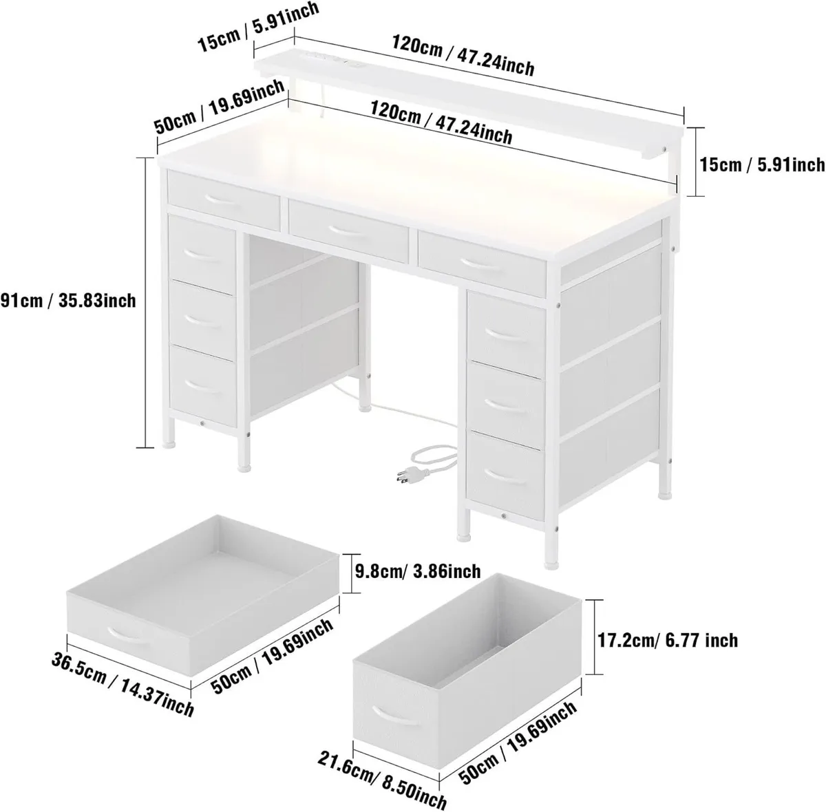Computer Desk with 9 Drawers LED Light 120 - Image 3