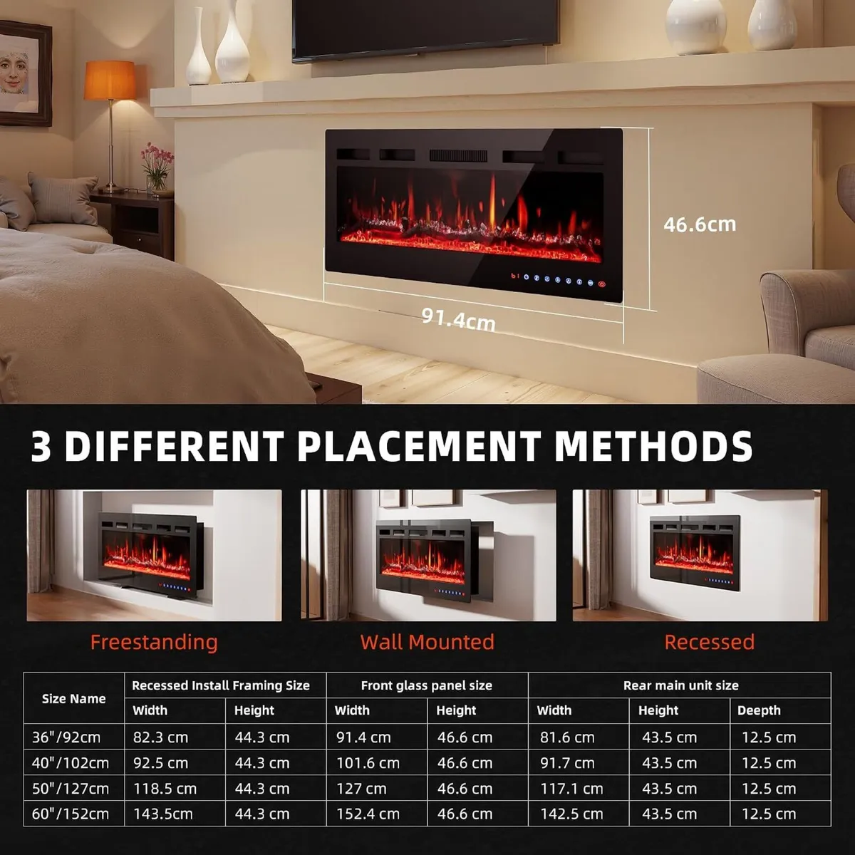 36" 92CM Electric Fireplace Adjustable 12 Colour - Image 3