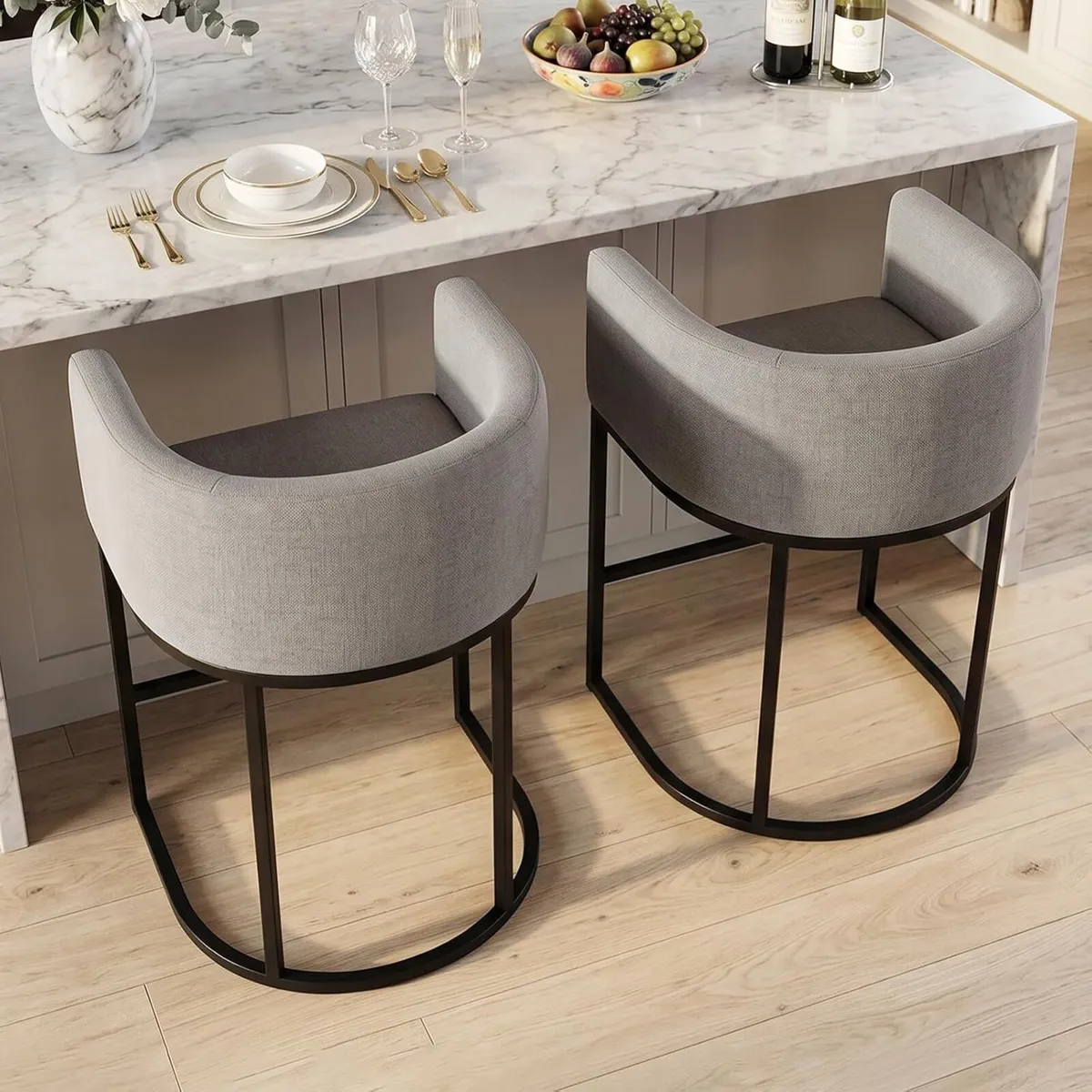 Counter Height Bar Stools 24 Inch Linen Modern - Image 1