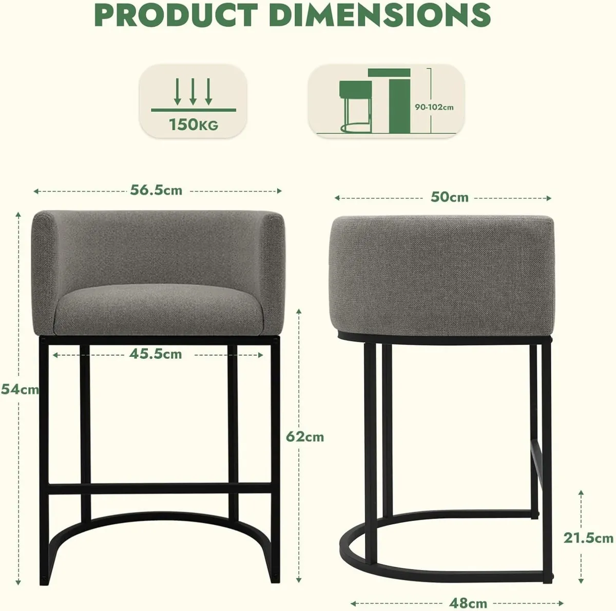 Counter Height Bar Stools 24 Inch Linen Modern - Image 2