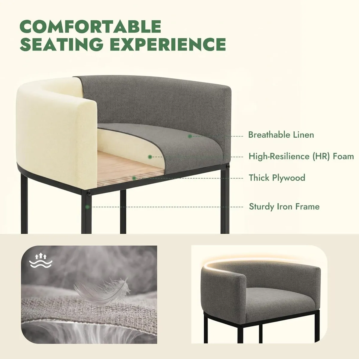 Counter Height Bar Stools 24 Inch Linen Modern - Image 3