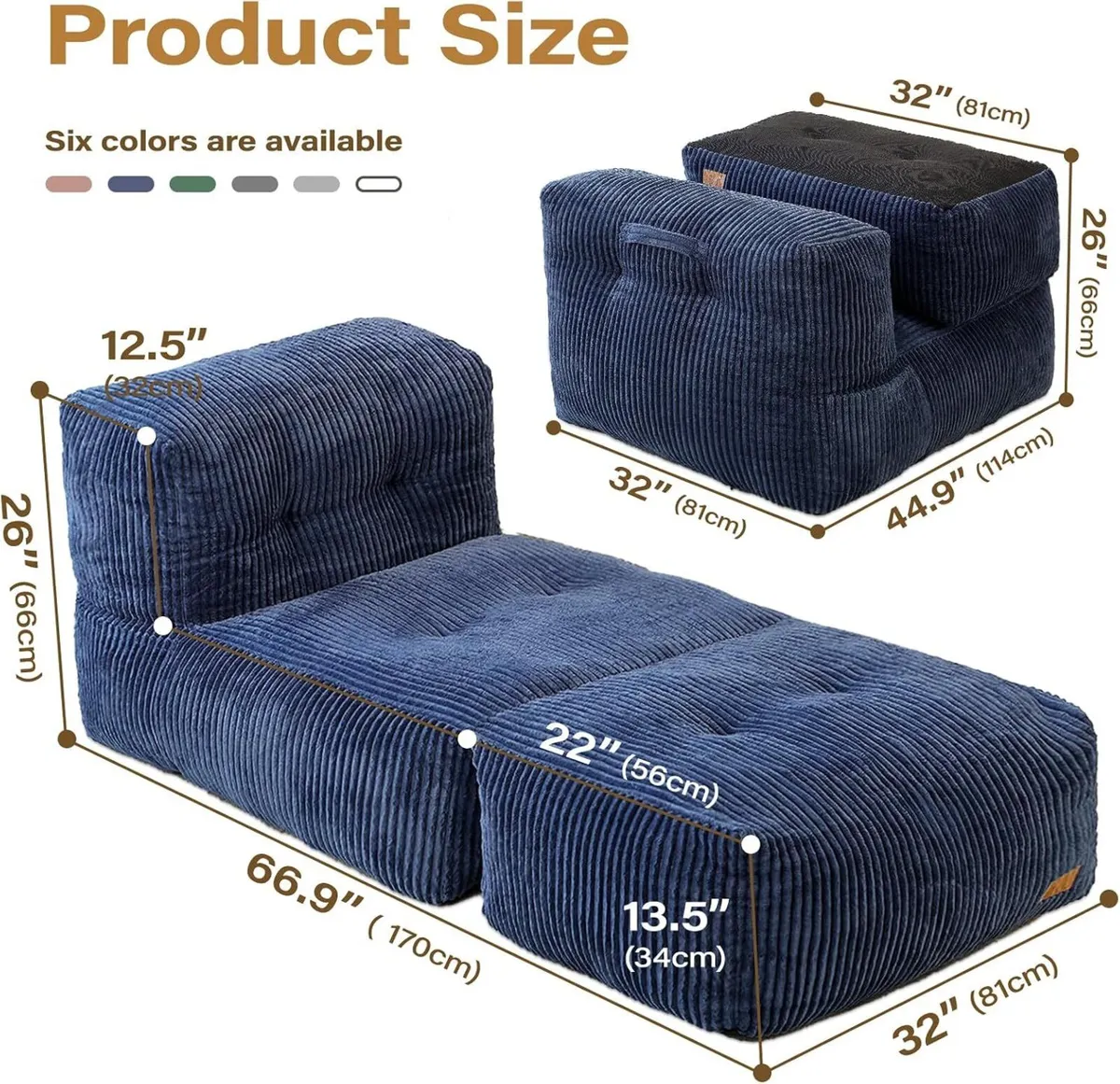Big Bean Bag Chair for Adults 170"x80" Lounger - Image 2