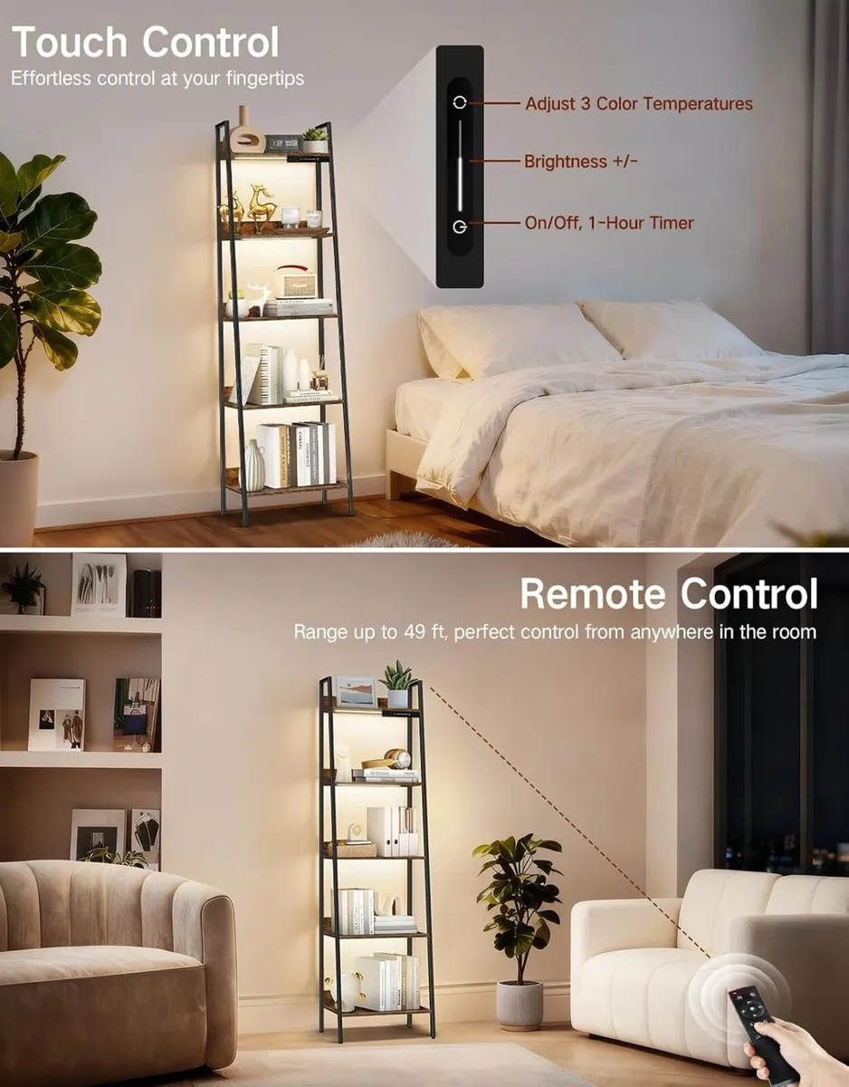 5-Tier Small Ladder Shelf with LED Lights Touch - Image 4