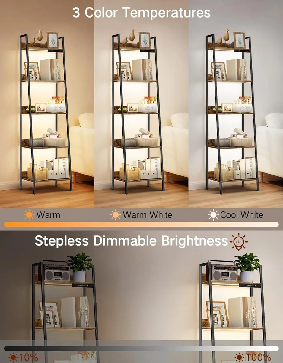 5-Tier Small Ladder Shelf with LED Lights Touch - Image 3