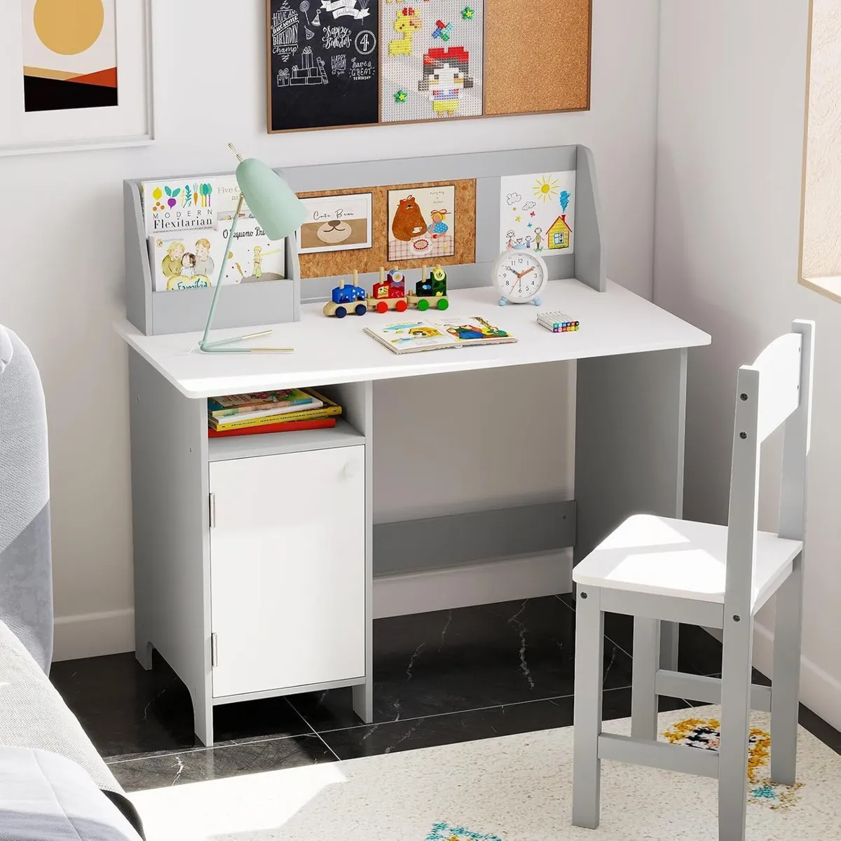 Kids Desk and Chair Set Wooden Children Table - Image 2