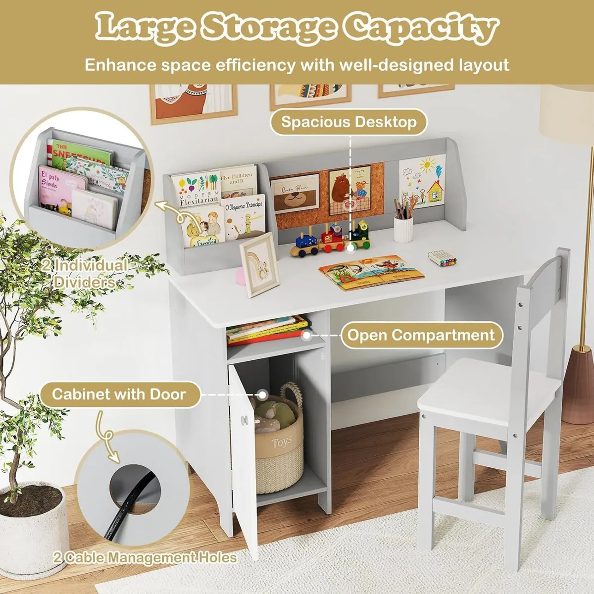 Kids Desk and Chair Set Wooden Children Table - Image 4