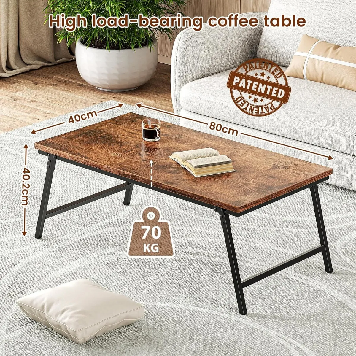 Folding Coffee Table Magnetic Design Portable - Image 2