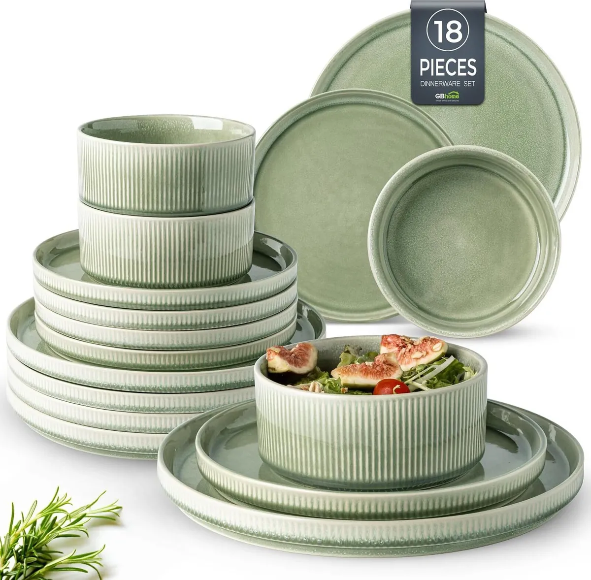 Stoneware Dinner Sets for 6 People 18 Pieces - Image 1