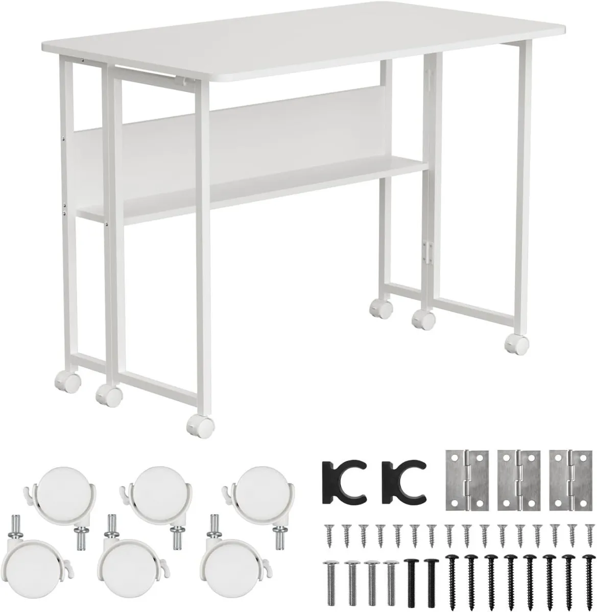 W Folding Mobile Desk 100x58CM with Shelf - Image 1