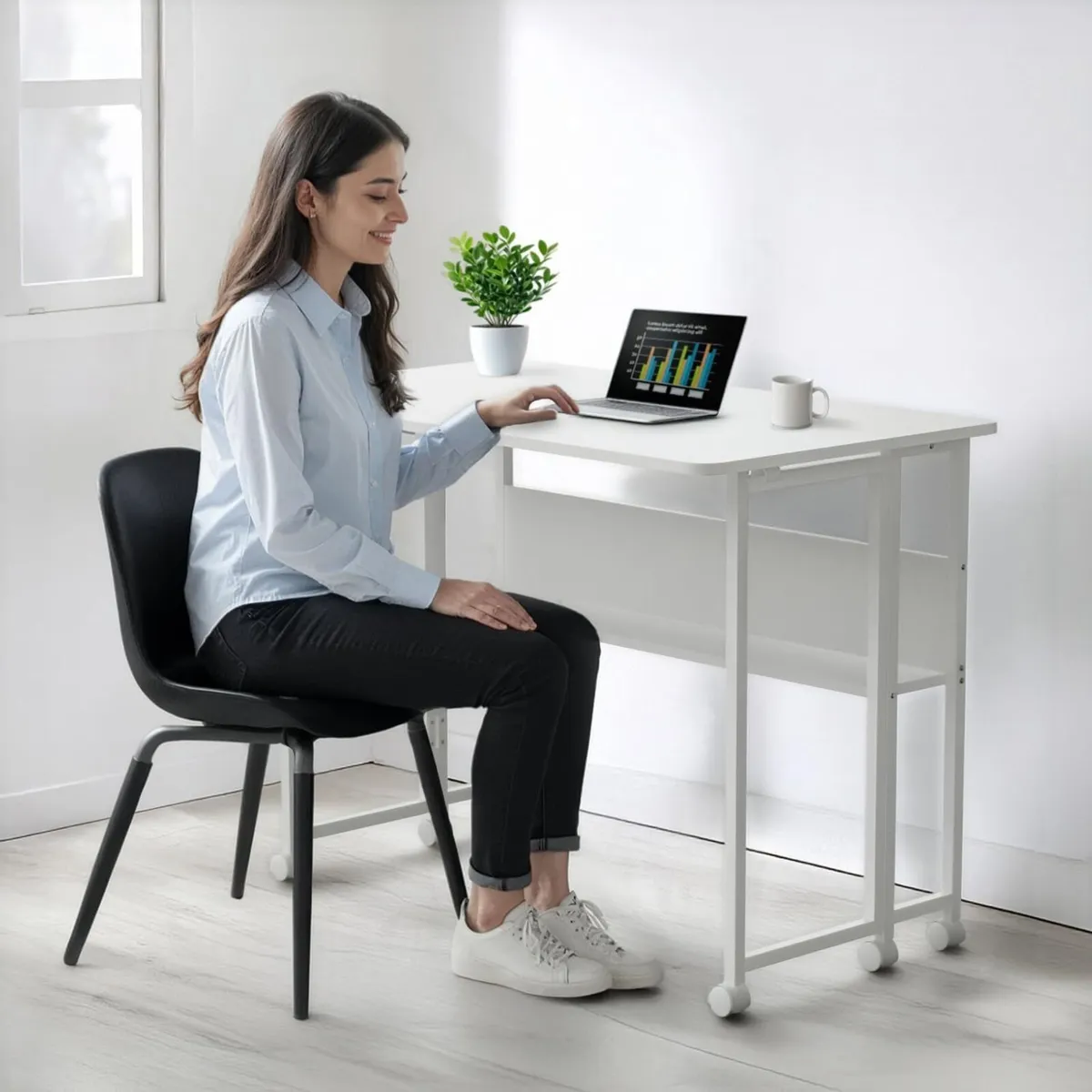 W Folding Mobile Desk 100x58CM with Shelf - Image 2