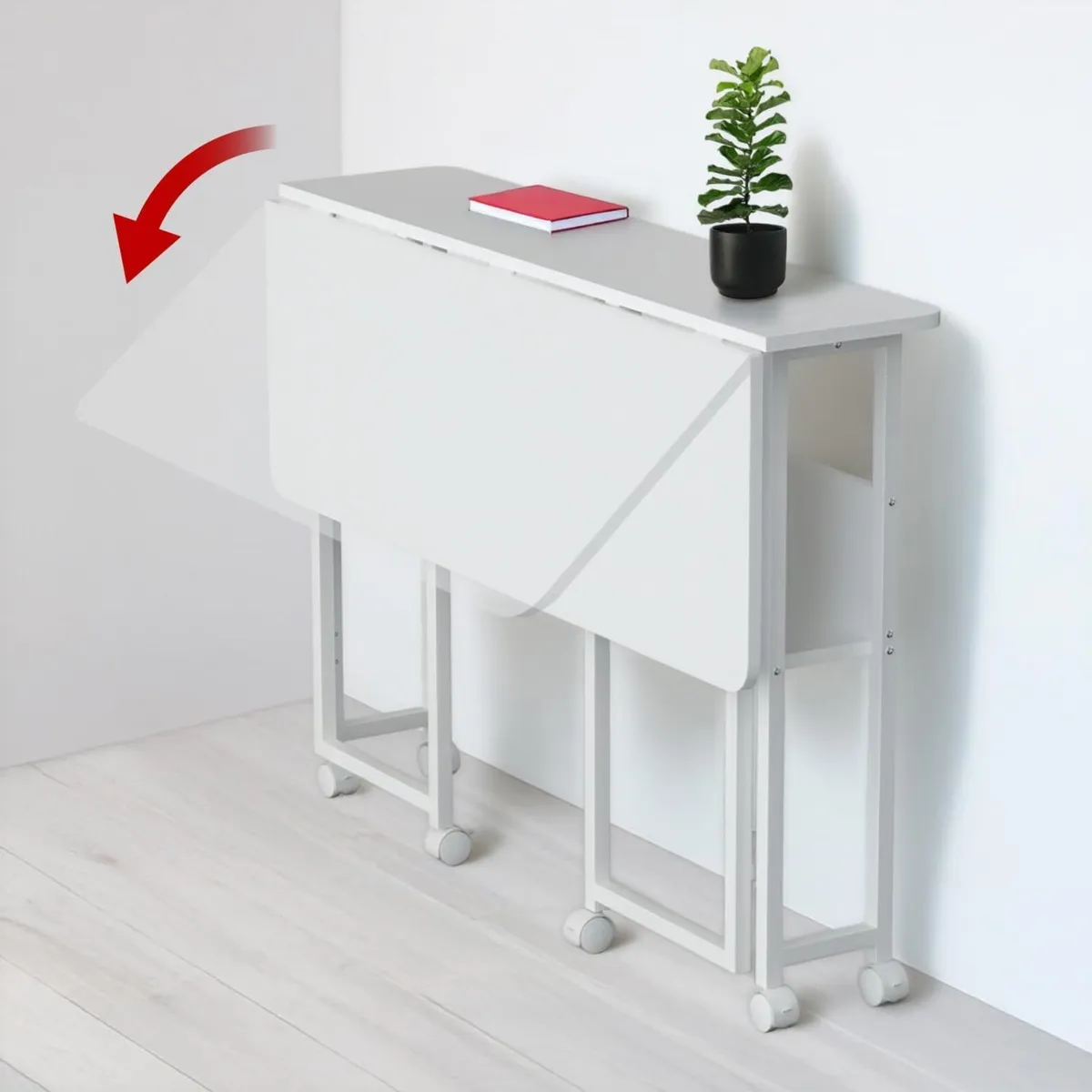 W Folding Mobile Desk 100x58CM with Shelf - Image 4