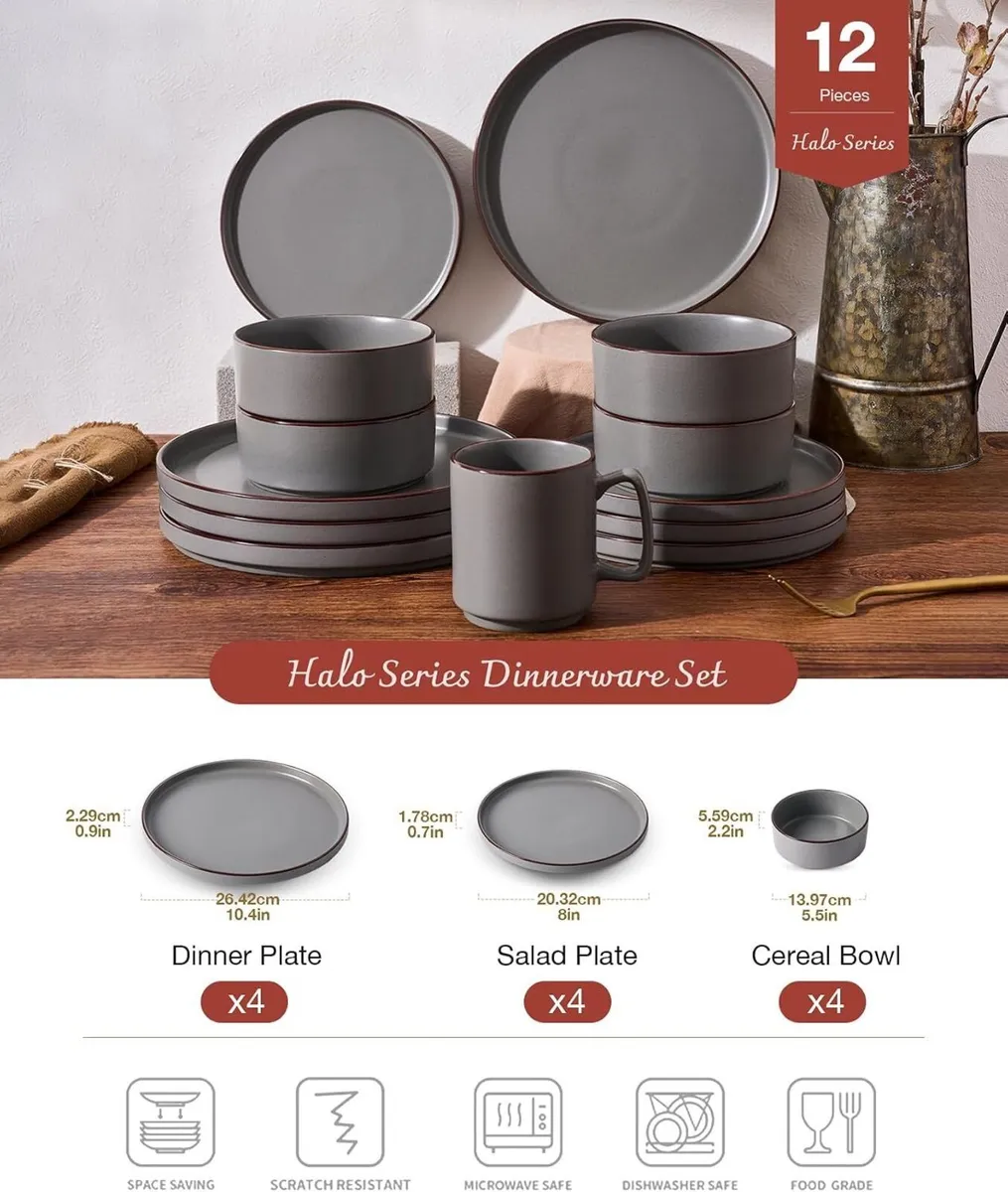Halo Plates and Bowls Set 12 Pieces Dinner - Image 3