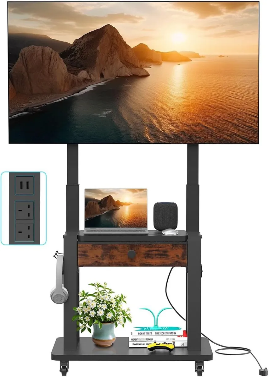 Rolling TV Stand with Power Outlet and Fabric - Image 1